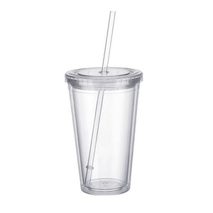 500ml Travel Mug With Straw Reusable Smoothie Plastic Iced Tumbler Double-walled Ice Cold Drink Coffee Juice Tea Cup