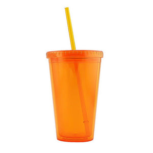 500ml Travel Mug With Straw Reusable Smoothie Plastic Iced Tumbler Double-walled Ice Cold Drink Coffee Juice Tea Cup