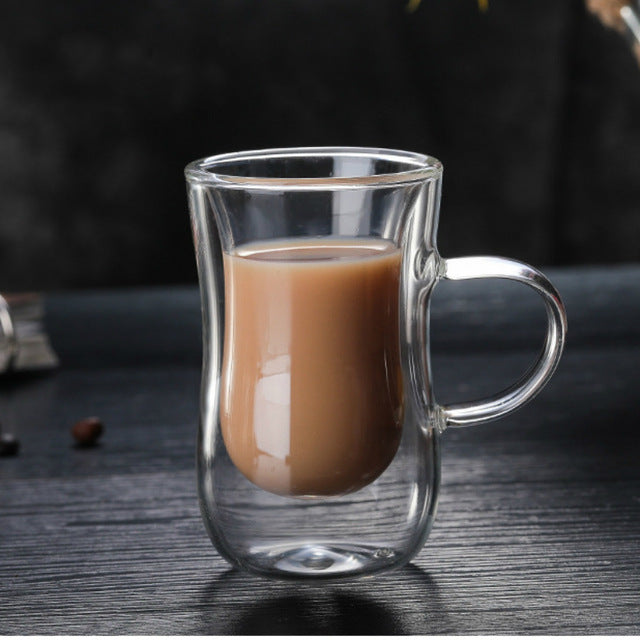 80ml European Double Coffee Mug Heat-resistant Double Glass Cappuccino Cup Milk Cup Juice Cup New Cafe Office
